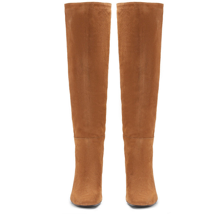 Saint Priscilla Tan Suede Leather Knee High Slouch Boots - SaintG US