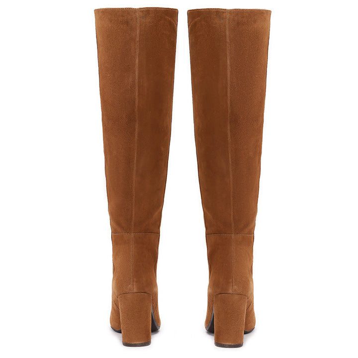 Saint Priscilla Tan Suede Leather Knee High Slouch Boots - SaintG US