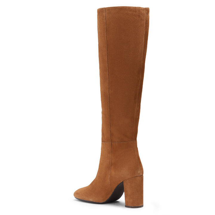 Saint Priscilla Tan Suede Leather Knee High Slouch Boots - SaintG US
