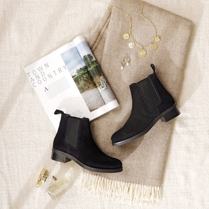 Stylish Isa Black Suede leather ankle boots for women USA