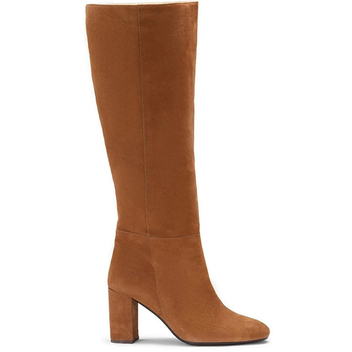Saint Priscilla Tan Suede Leather Knee High Slouch Boots - SaintG US