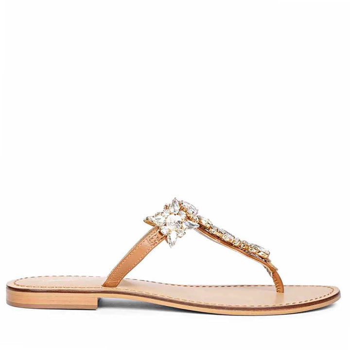 Saint Fleur Multi Stone Embellished Tan Leather Flats