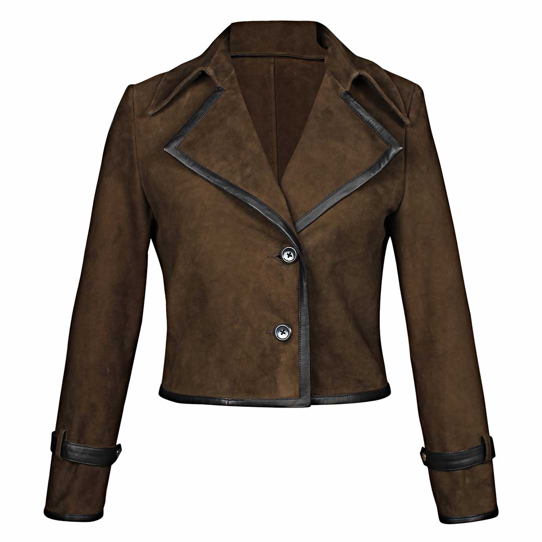 Saint Cloe Women Brown Leather Spread Collar Jackets