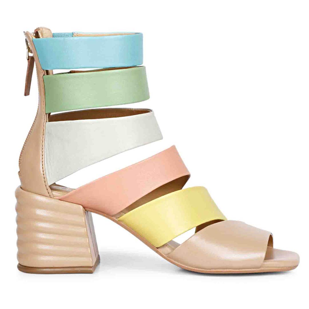 Elena Multicolor Handcrafted Leather Strappy Block Heels