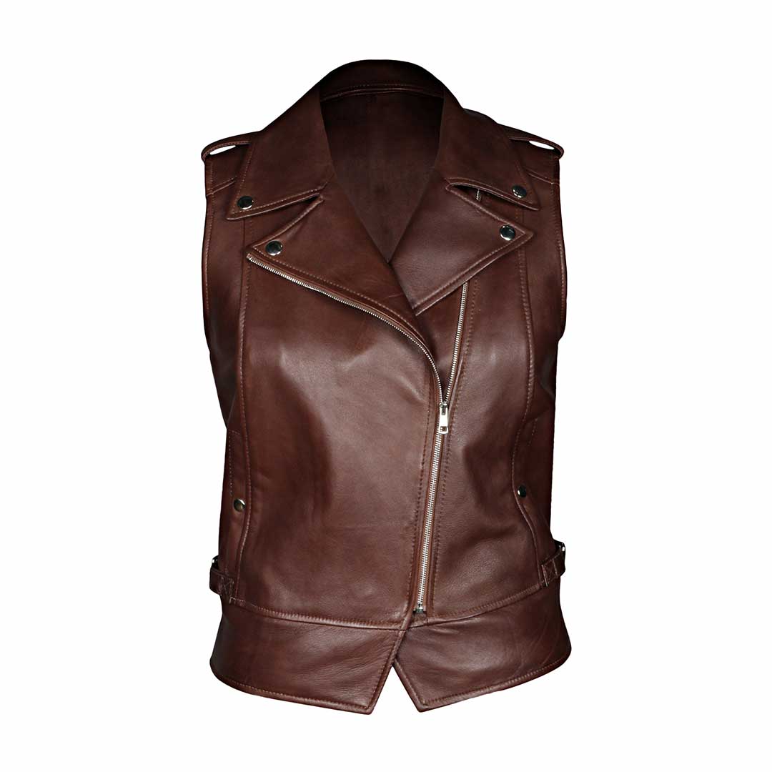 Saint Micaela Brown Leather Women Collar Jackets