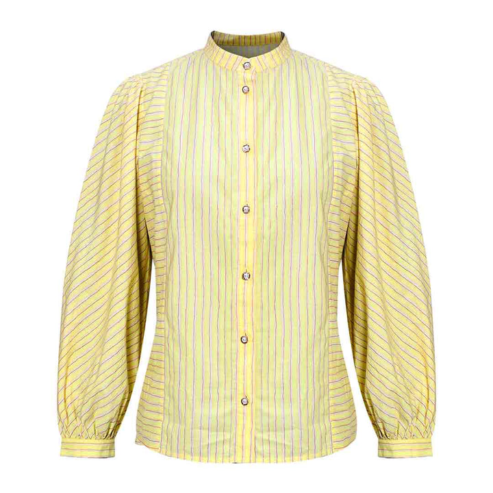 Saint Kaeloryn Womens Yellow Stripe Print On Cotton Poplin Shirt