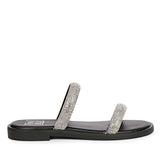 ViviBlu Zaeneb Black Leather Flat Sandals Embellished With Silver Straps