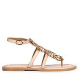 Saint Jenna Silver Stone Adorned Pink Leather Flat Sandals