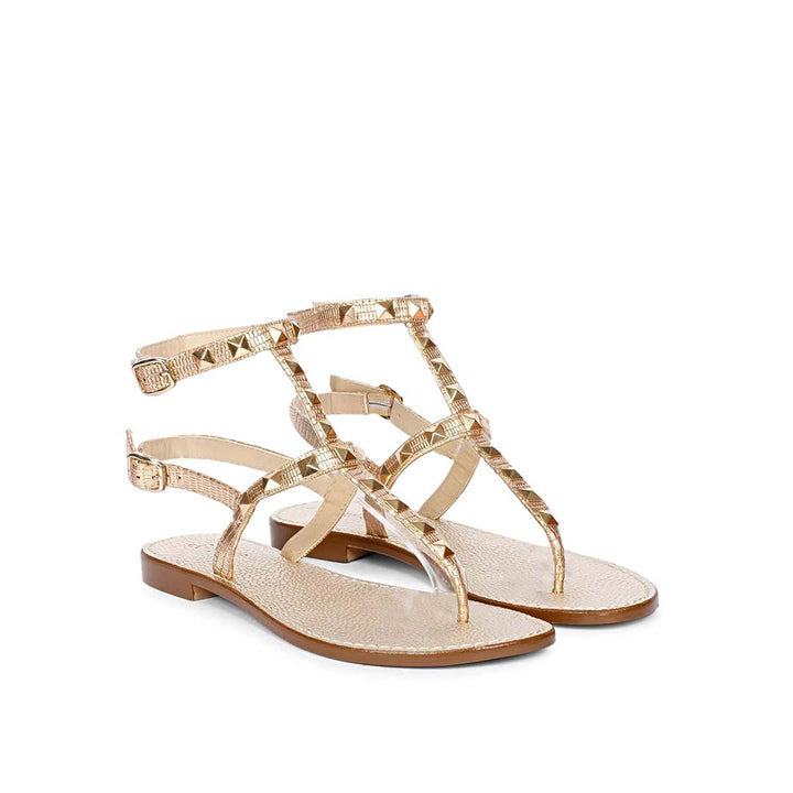 Saint Millie Old Gold Leather Flat Sandal