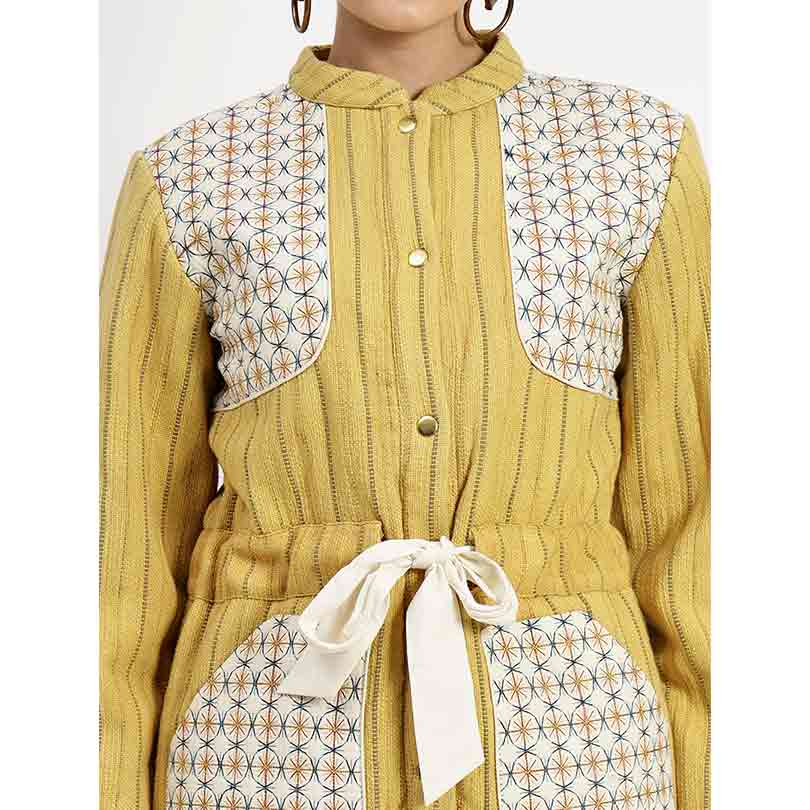 Saint Mazie Womens Yellow Cotton Yarn Dyed Slub Jacket