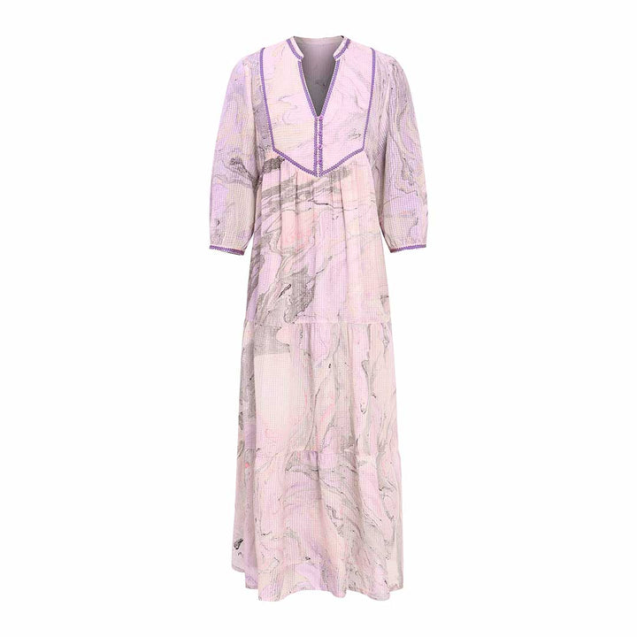 Saint Vaelara Womens Purple Printed Marbel Check Dobby Long Dress