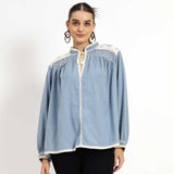 Saint Lilyana Womens Blue Cotton Slub Shirt