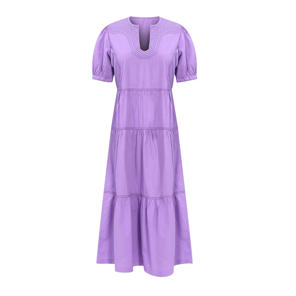 Saint Anaïs Womens Purple Solid Cotton Poplin Long Dress Purple / L