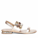 Saint Carona Multi Stone Butterfly Trim Gold Leather Sandals