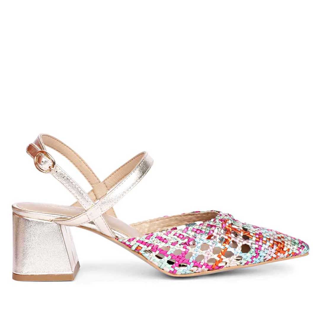 Saint Cianna Multi Metallic Woven Leather Block Heels