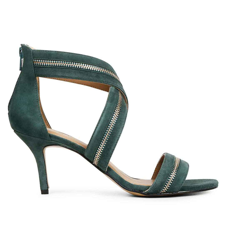 Saint Delilah Zip Decor Criss Cross Dark Teal Leather Stilettos