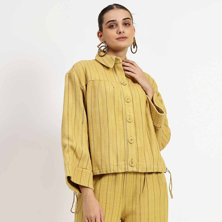 Saint Harlee Womens Yellow Solid Cotton Yarn Dyed Slub Shirt