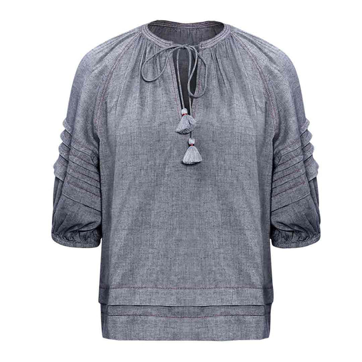 Saint Maureen Womens Grey Chambray Vanessa Top