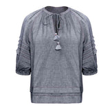 Saint Maureen Womens Grey Chambray Vanessa Top