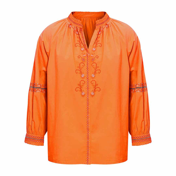 Saint Justine Womens Orange Solid Cotton Poplin Shirt