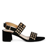 Saint Albina Eyelet Embellished Black Leather Block Heels