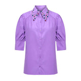 Saint Saeloryn Womens Purple Solid Cotton Poplin Top