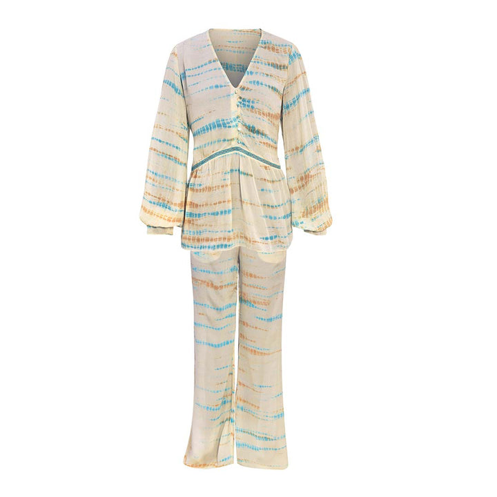 Saint Priscilla Womens Multi Viscos Crepe And Dye Print Top and Trouser Set