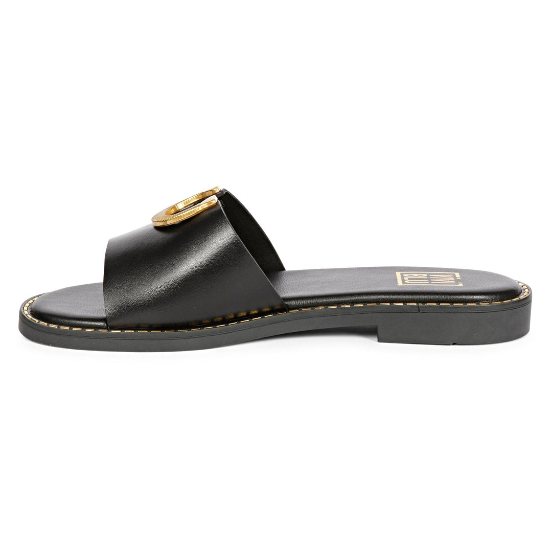 Vivi Blu - Amber Horseshoe Ornament Sandals - Black Leather