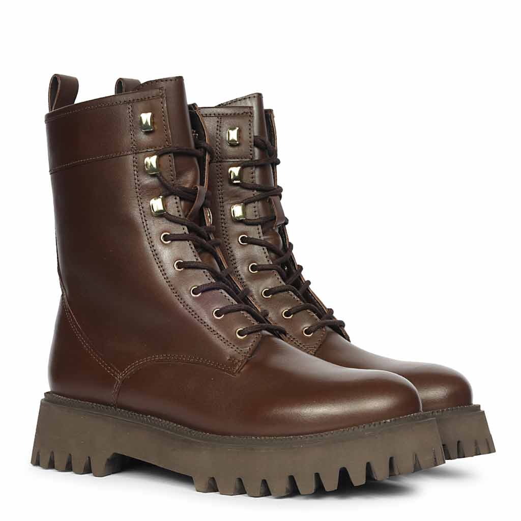 Saint Anastasia Brown Leather Lace Up High Ankle Boots