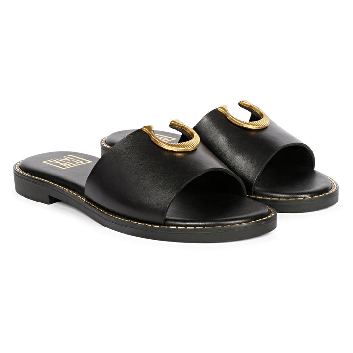Vivi Blu - Amber Horseshoe Ornament Sandals - Black Leather