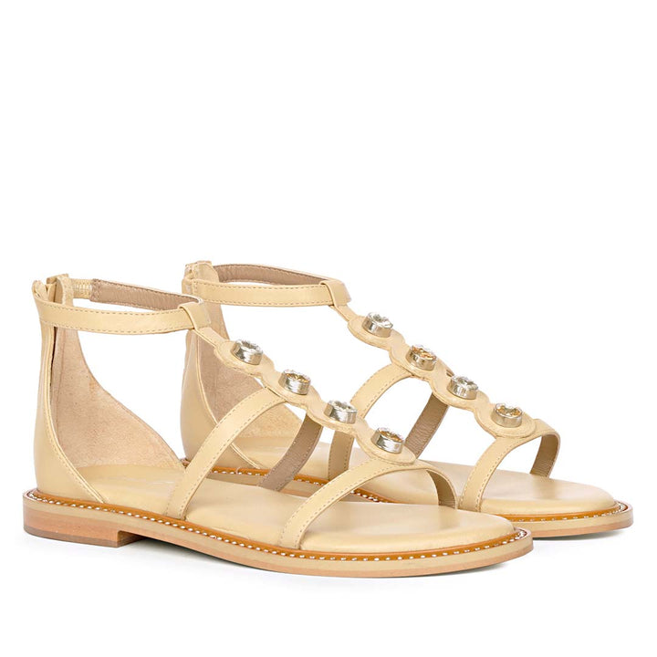 Saint Arlia Rivoli Stone Studded Natural Leather Sandals