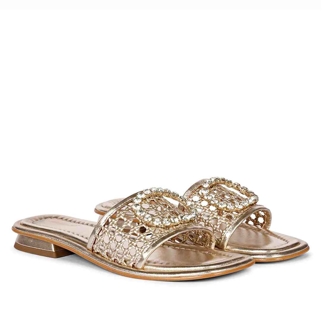 Saint Carly Gold Leather Flat Sandal