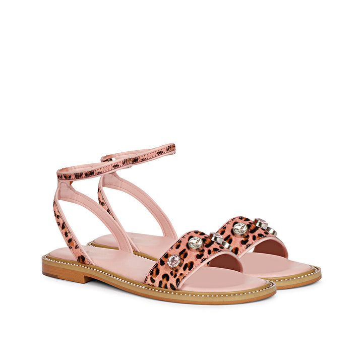 Saint Izola Stone Pink Leo Print Leather Sandals