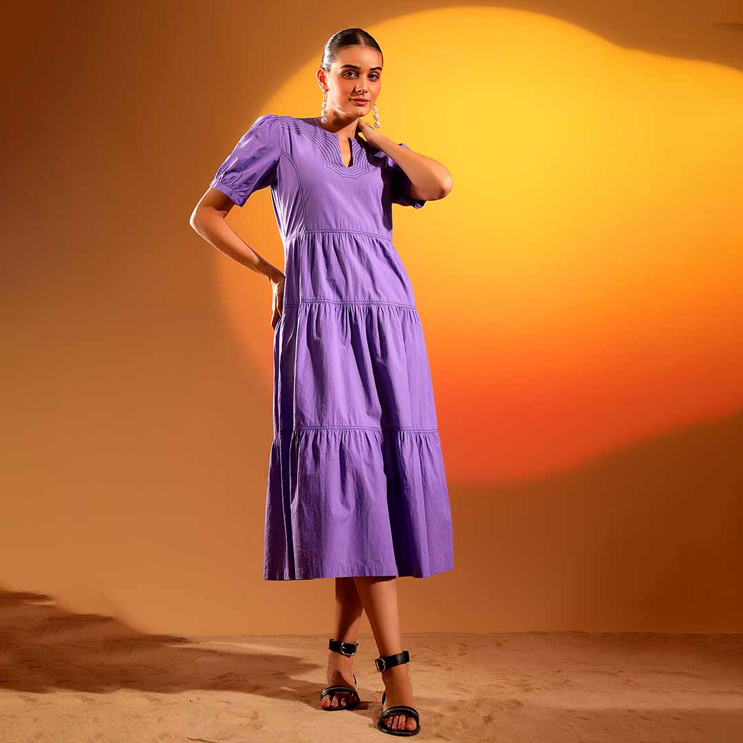Saint Anas Womens Purple Solid Cotton Poplin Long Dress Purple / L Saint Anas Womens Purple Solid Cotton Poplin Long Dress Purple / L