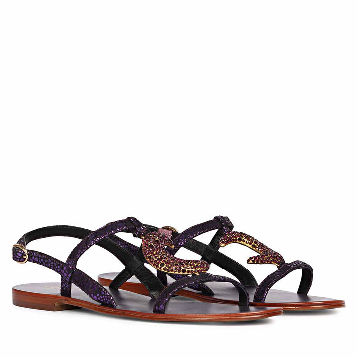 Saint Daisy Purple Leather Flat Sandal