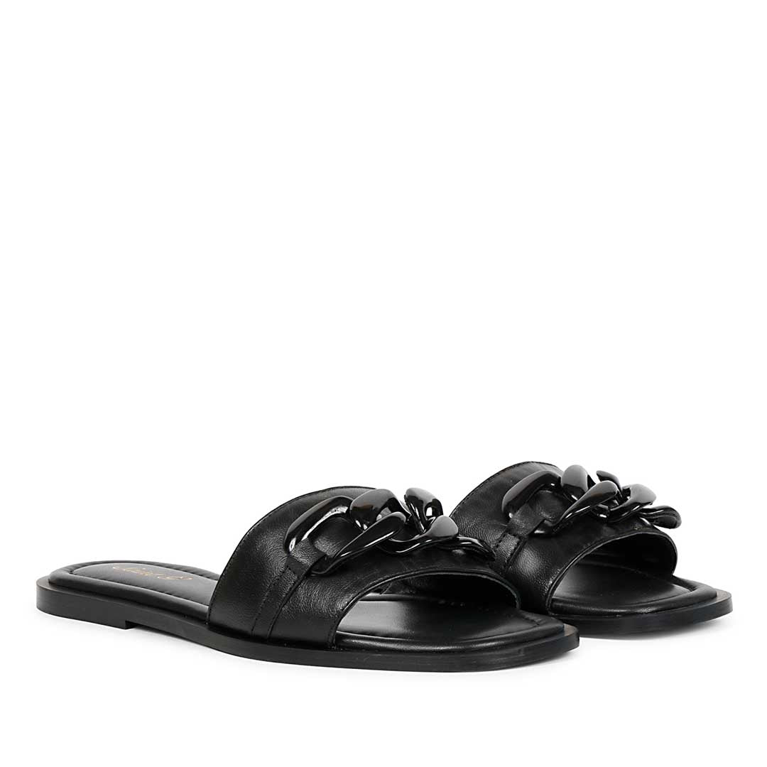 Saint Alexa Black Leather Flat Slip On