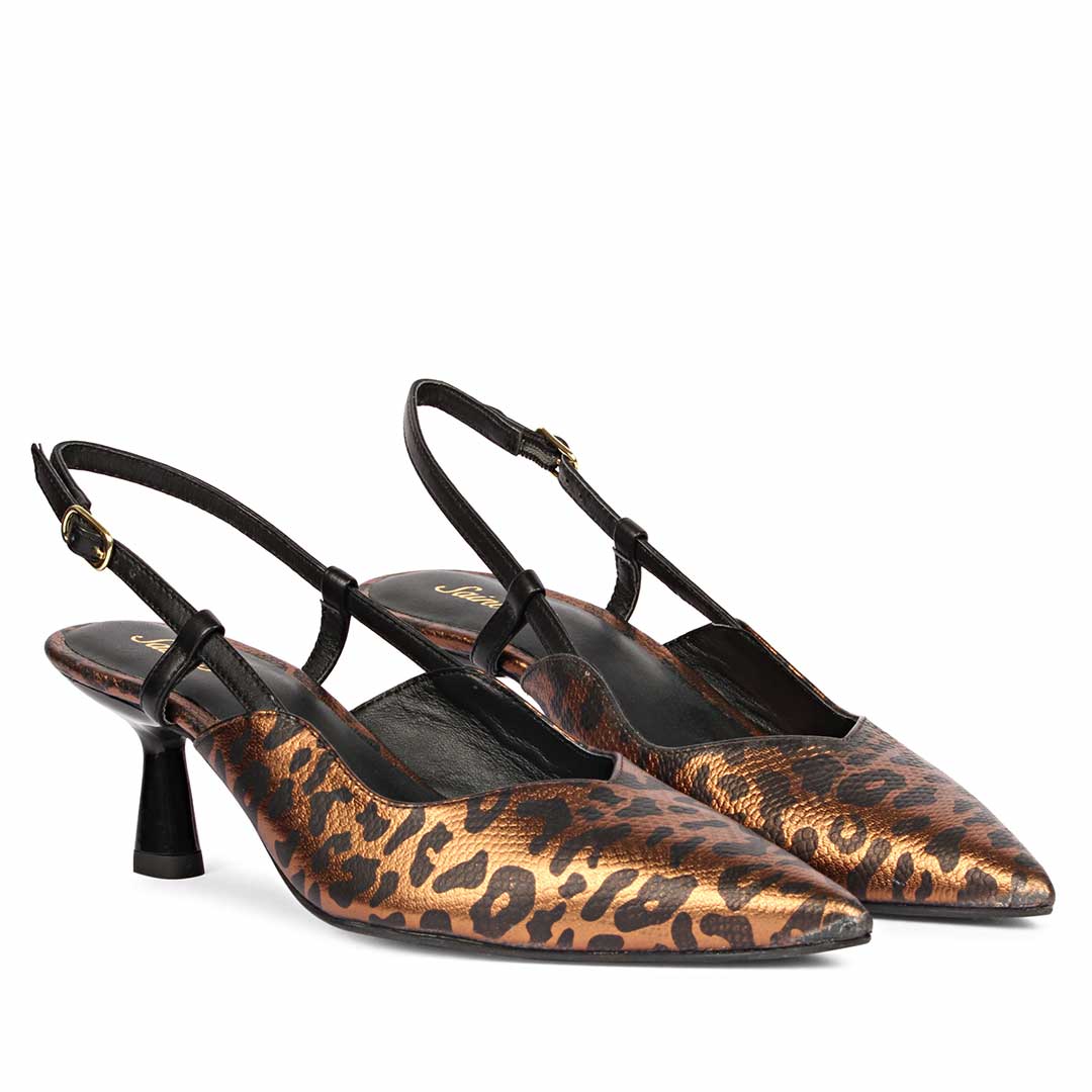 Saint Quinn Metallic Leopard Print Leather Pumps