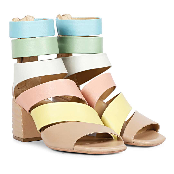 Saint Elena Multicolor Handcrafted Leather Strappy Block Heels