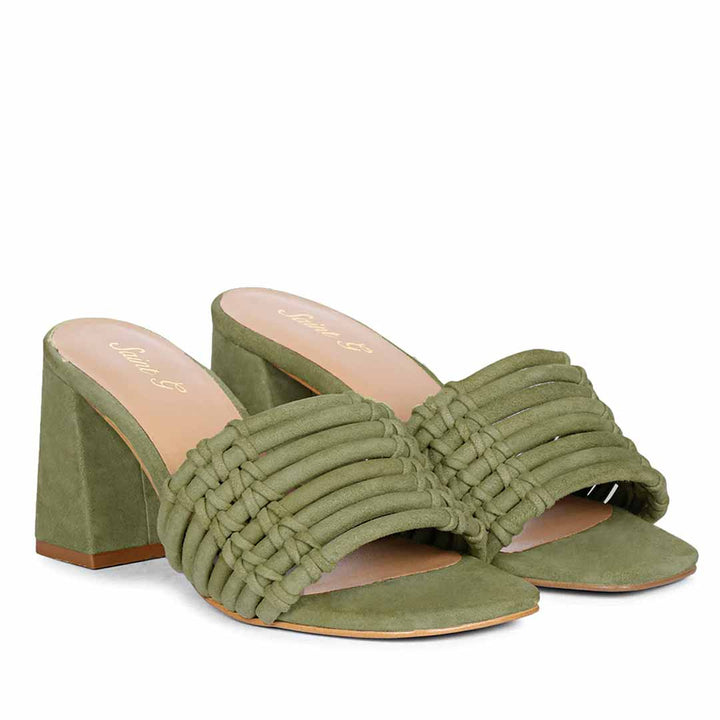 Saint Bethany Strappy Safari Suede Leather Block Heels