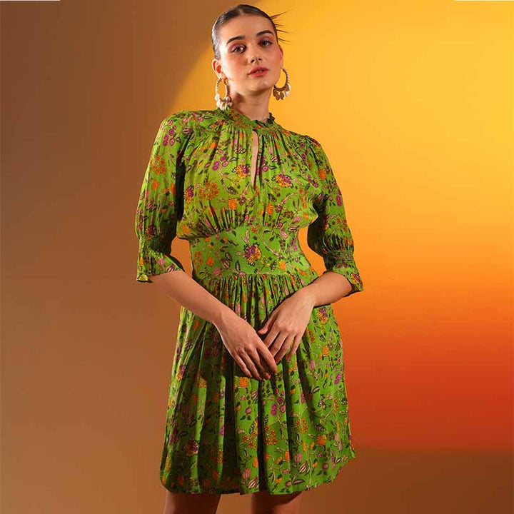 Saint Hyralyn Womens Green Printed Viscos Sunfeel Dress