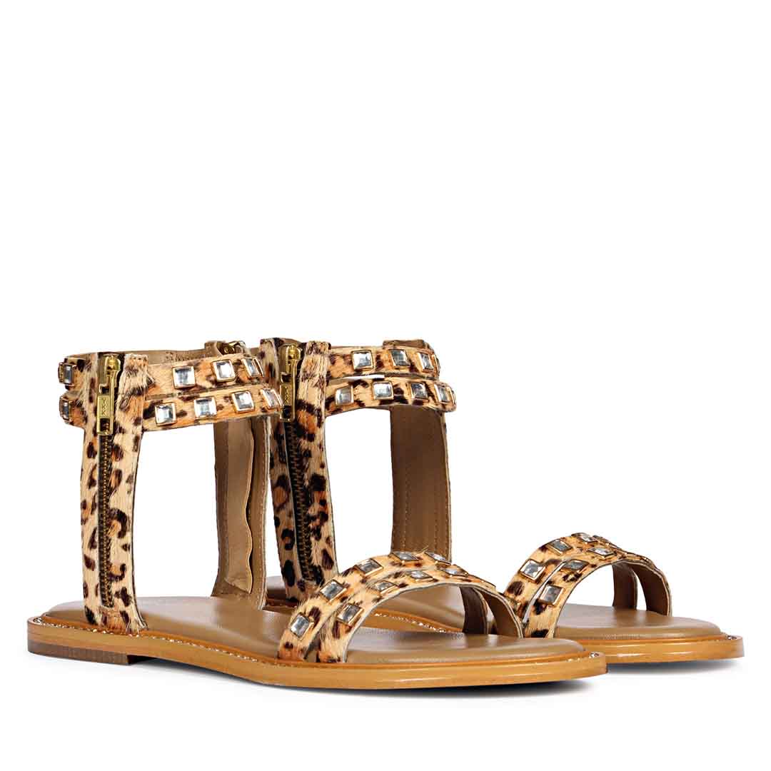 Saint Mia Beige Leather Flat Sandals