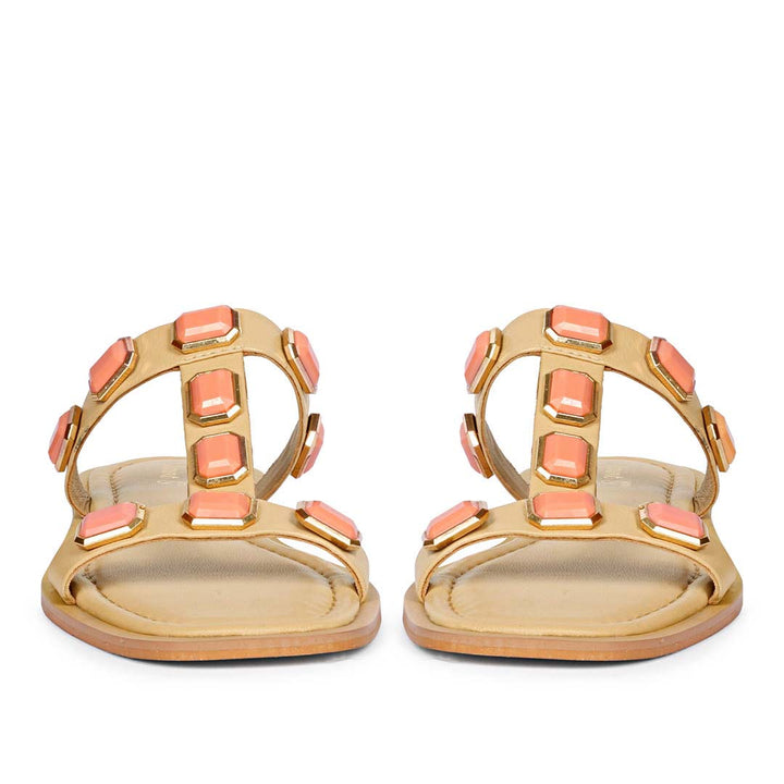 Saint Celeste Pink Stones Embellished Natural Leather Flats