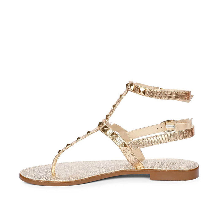 Saint Millie Old Gold Leather Flat Sandal