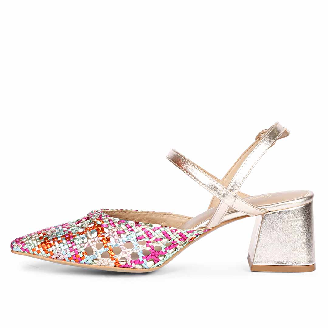 Saint Cianna Multi Metallic Woven Leather Block Heels