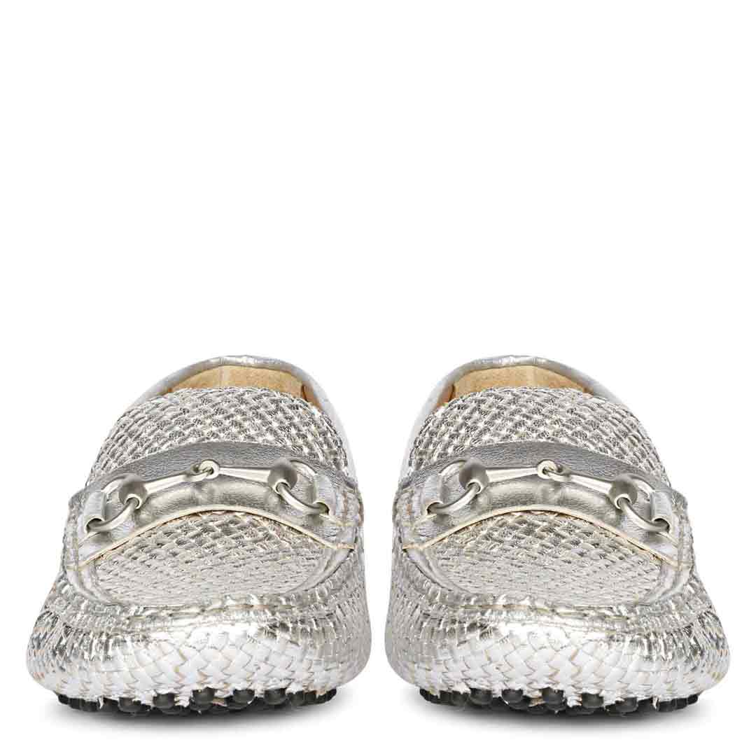 Saint Lucy Silver Woven Leather Loafers