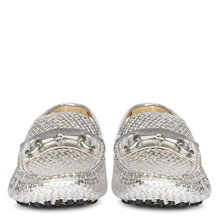 Saint Lucy Silver Woven Leather Loafers