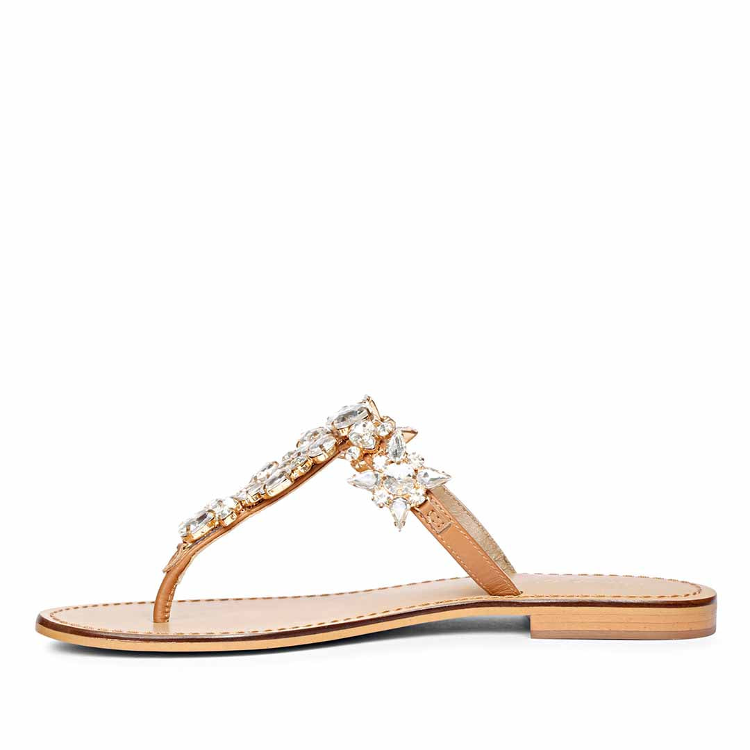 Saint Fleur Multi Stone Embellished Tan Leather Flats