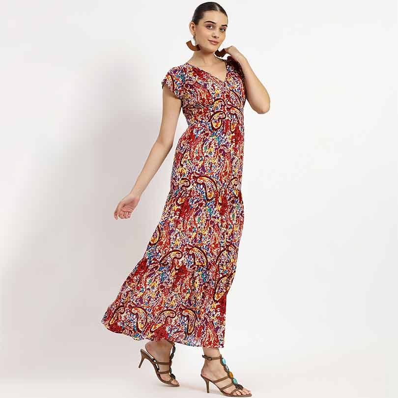 Saint Amaris Womens Multi Printed Cotton Cambric Long Dress