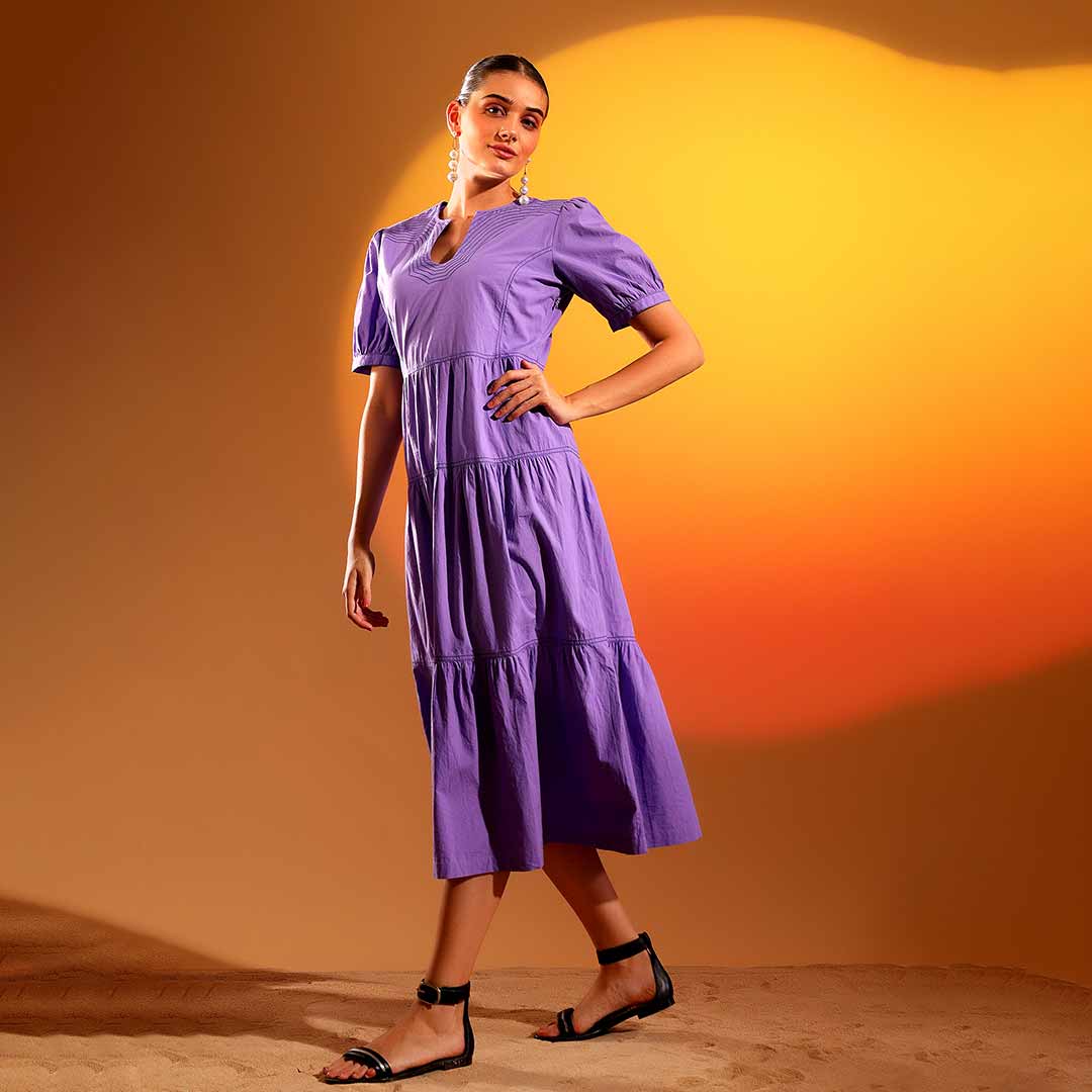 Saint Anas Womens Purple Solid Cotton Poplin Long Dress Purple / L Saint Anas Womens Purple Solid Cotton Poplin Long Dress Purple / L
