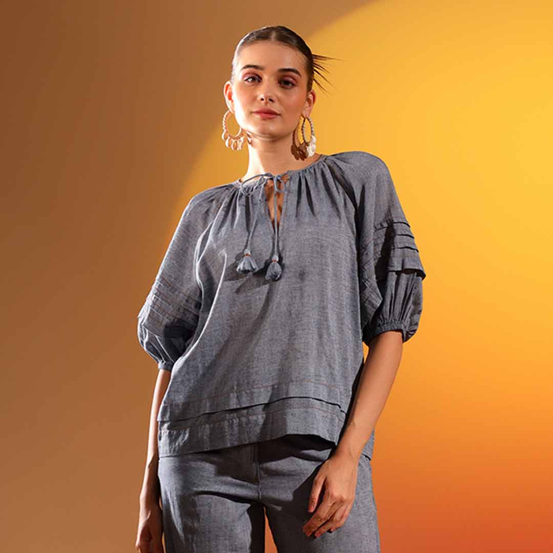 Saint Maureen Womens Grey Chambray Vanessa Top